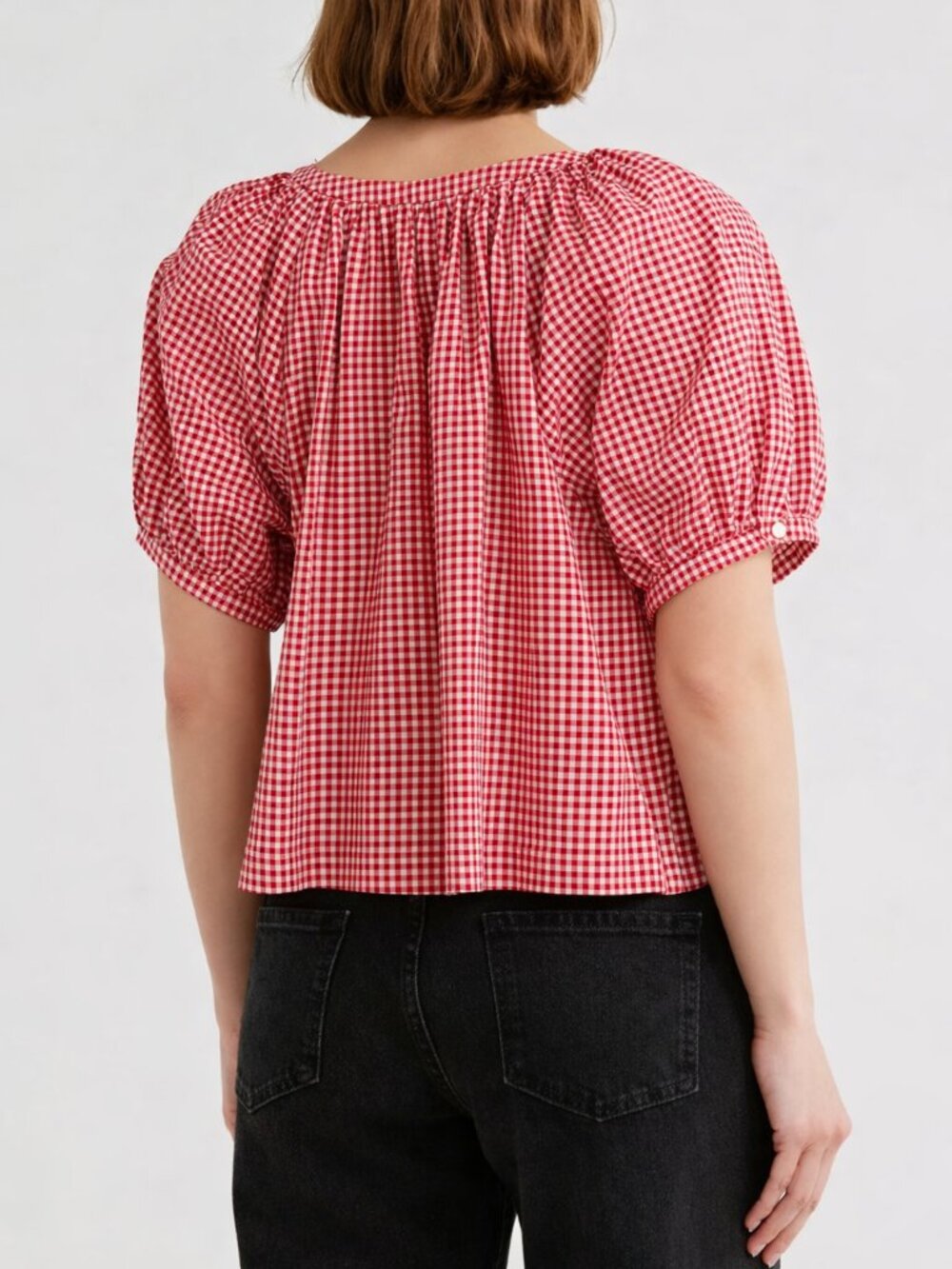 Industry Gingham Top Red Gingham June Puff Sleeve Size Small NWT - Picture 7 of 17